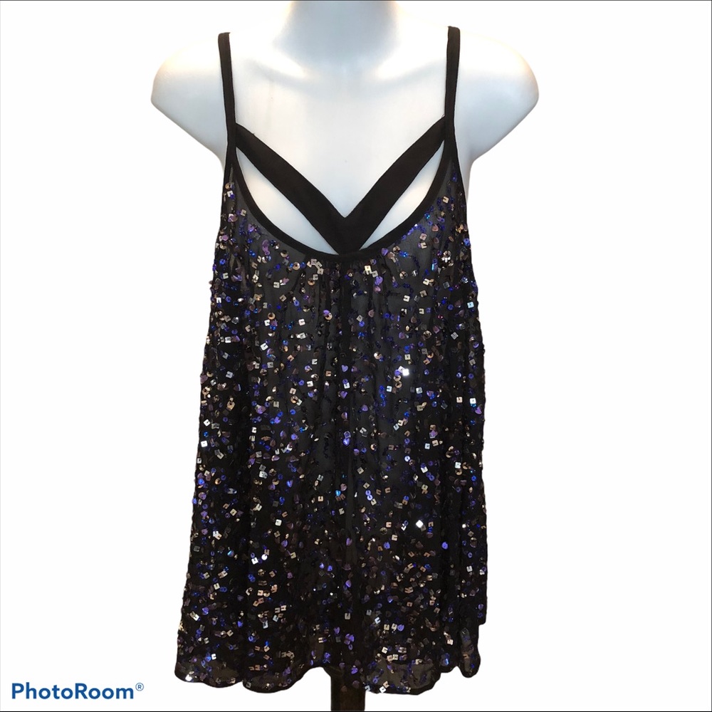 Sequin Embellished Black and Purple Women's Blouse